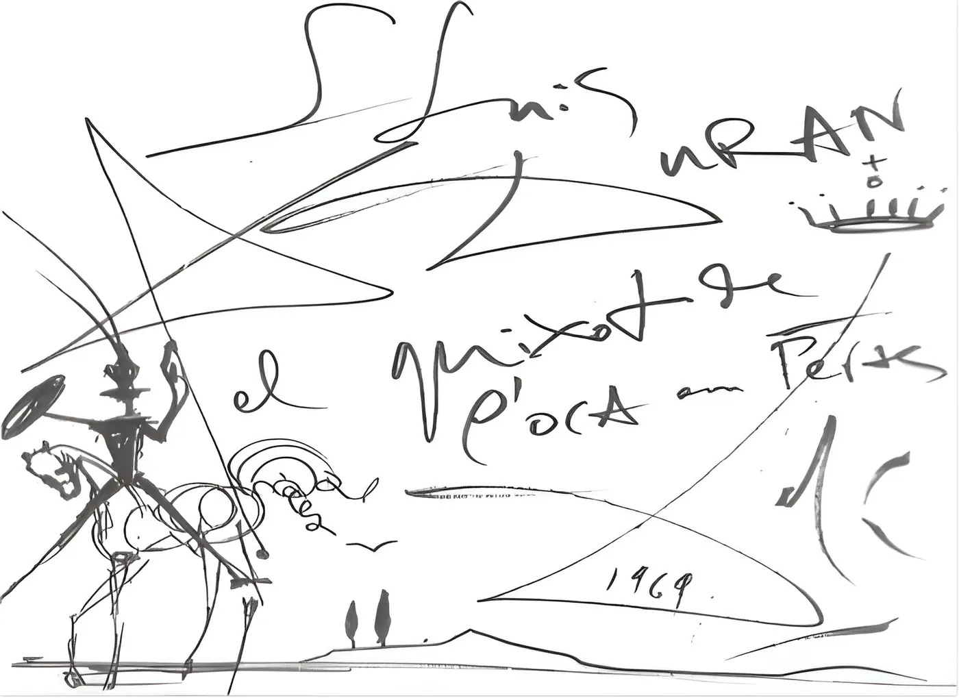 Dibujo de Dalí dedicado a Lluís Duran, 1969